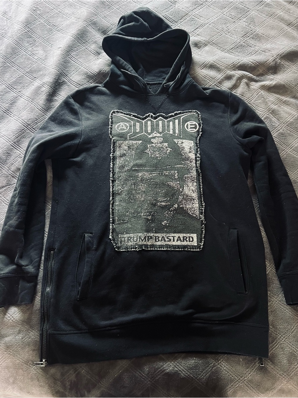 Longline style black DIY Doom hoodie crust punk fdt Dystopia